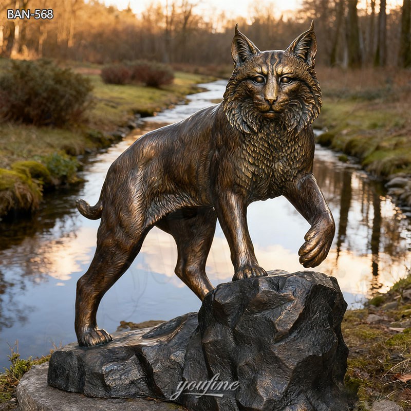 bronze full size bobcat statue