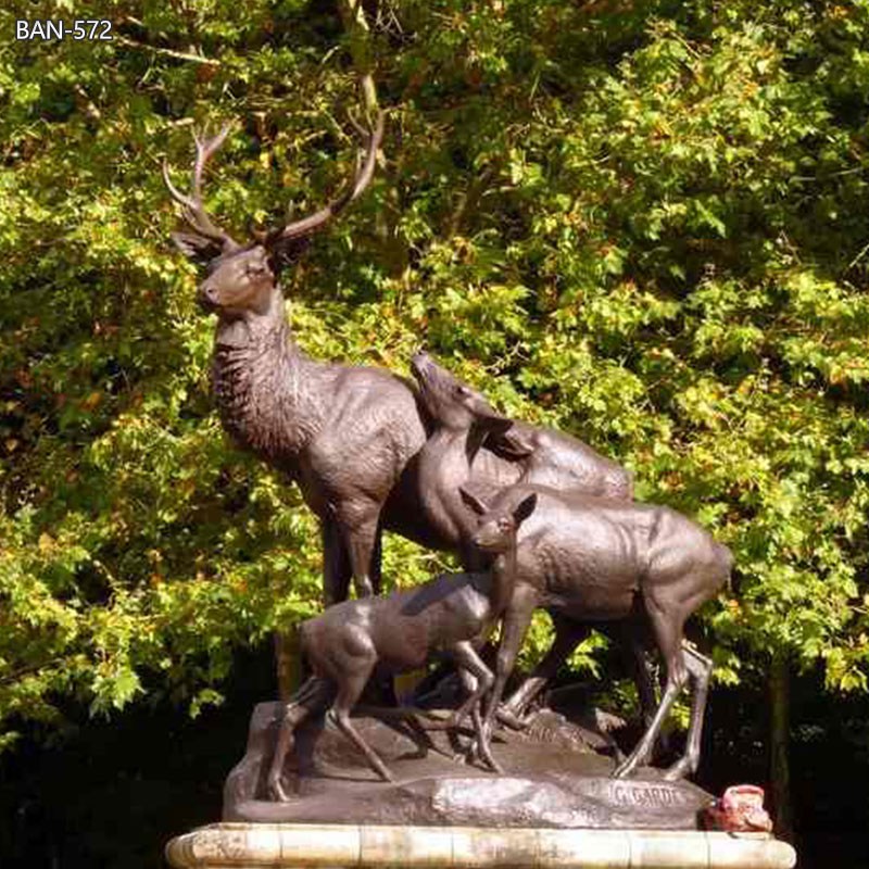 large bronze deer and fawn garden sculpture