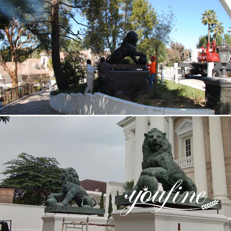 Bronze of Lion Statue with Paw on Ball Feedback from American and England Customers