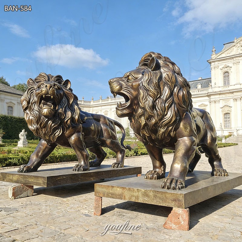 bronze driveway lion sculptures