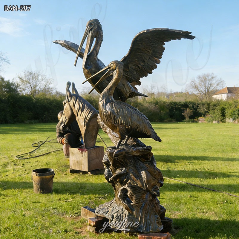 bronze garden pelican statue
