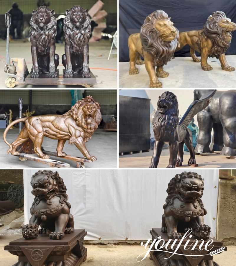 different pose of lion statues