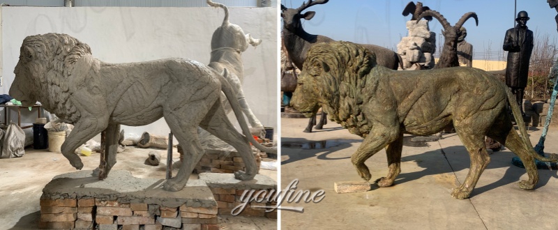 lion clay model and finished sculpture