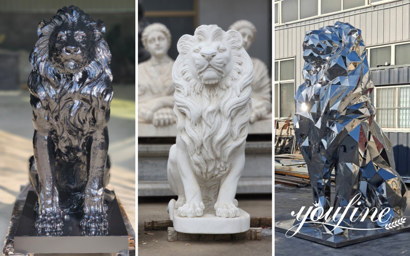 sitting Lion statue in different material