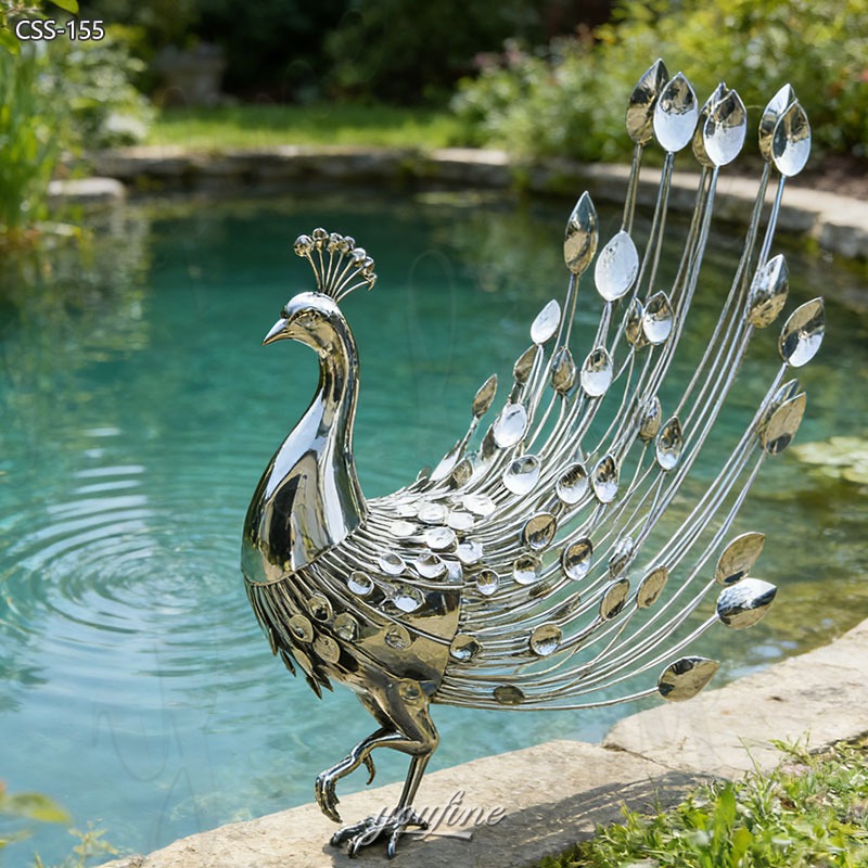 mirror metal peacock sculpture