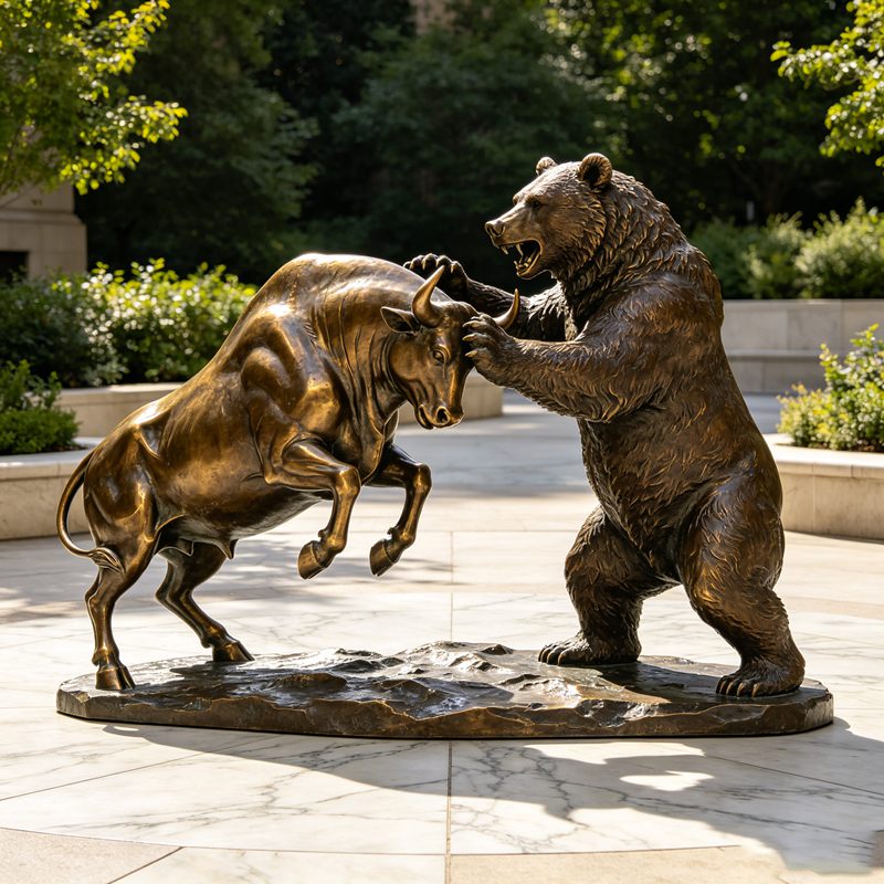 bull and bear fighting sculpture