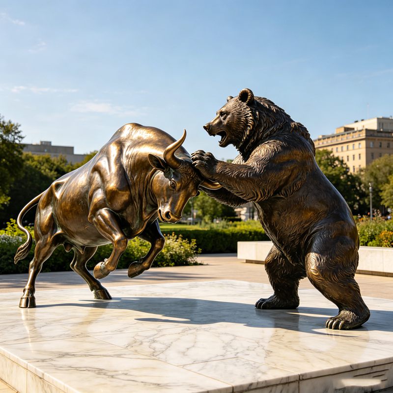 bull and bear fighting statue