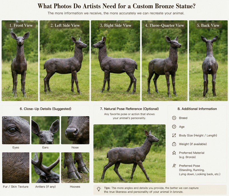 different angles of deer sculpture