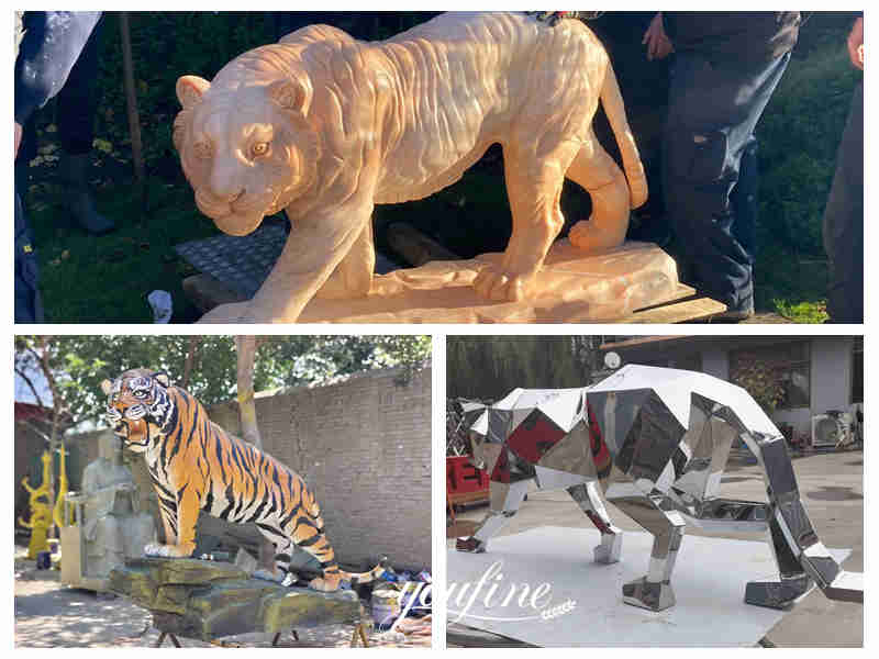different materials of tiger statue