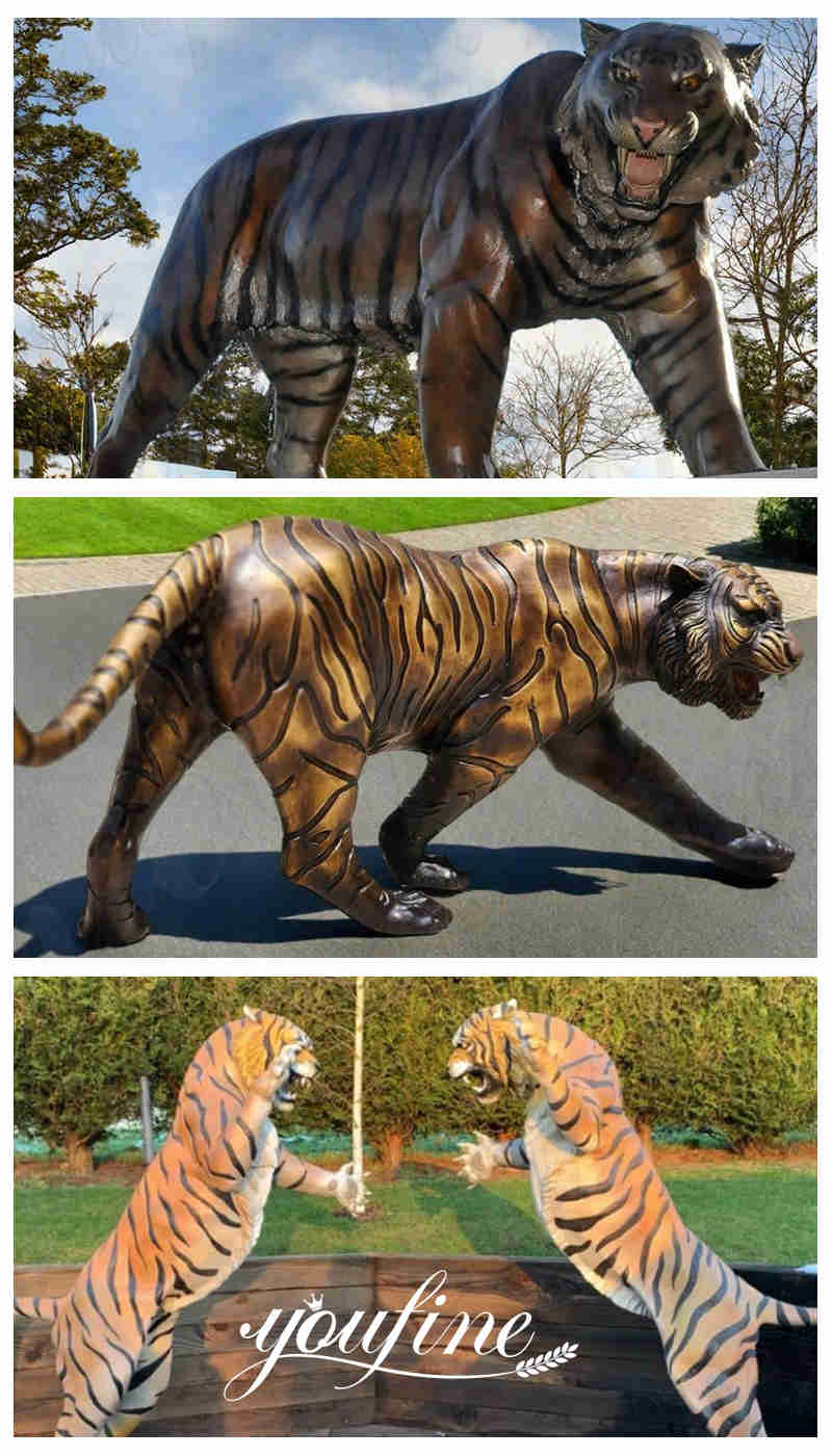 standing, walking, and roaring tiger statue