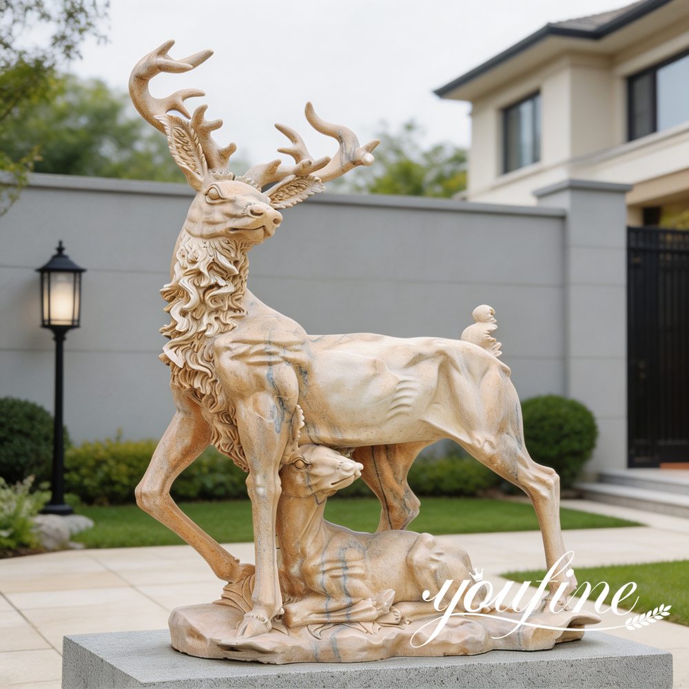 hand carved marble deer family