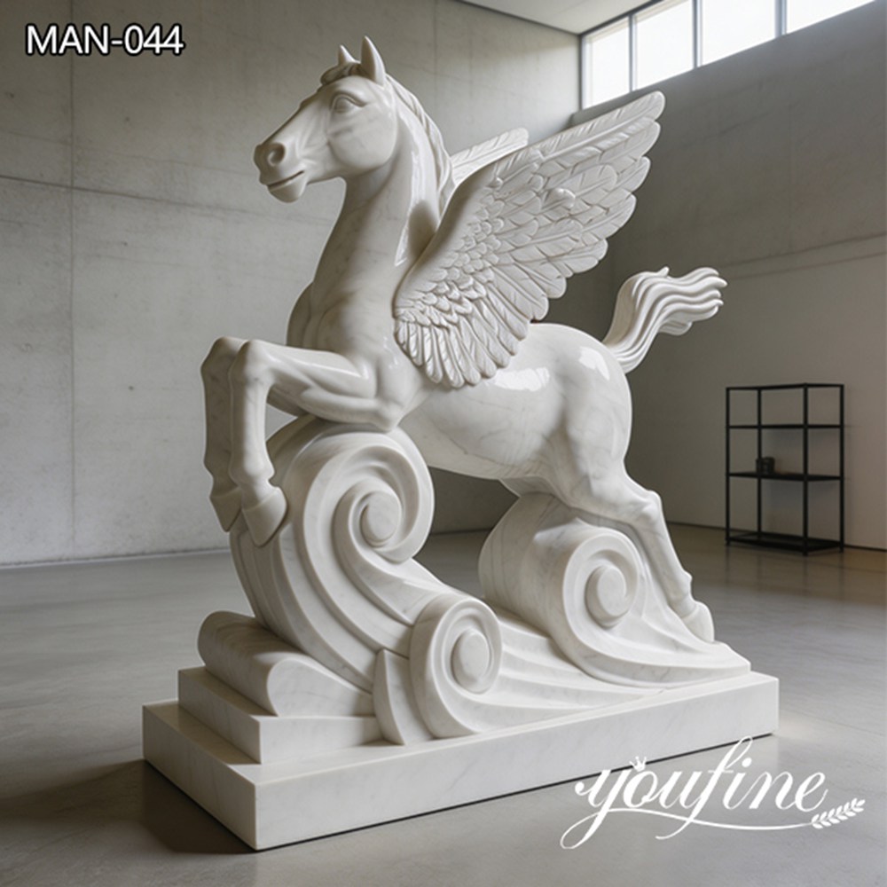 hand carved marble flying horse statue