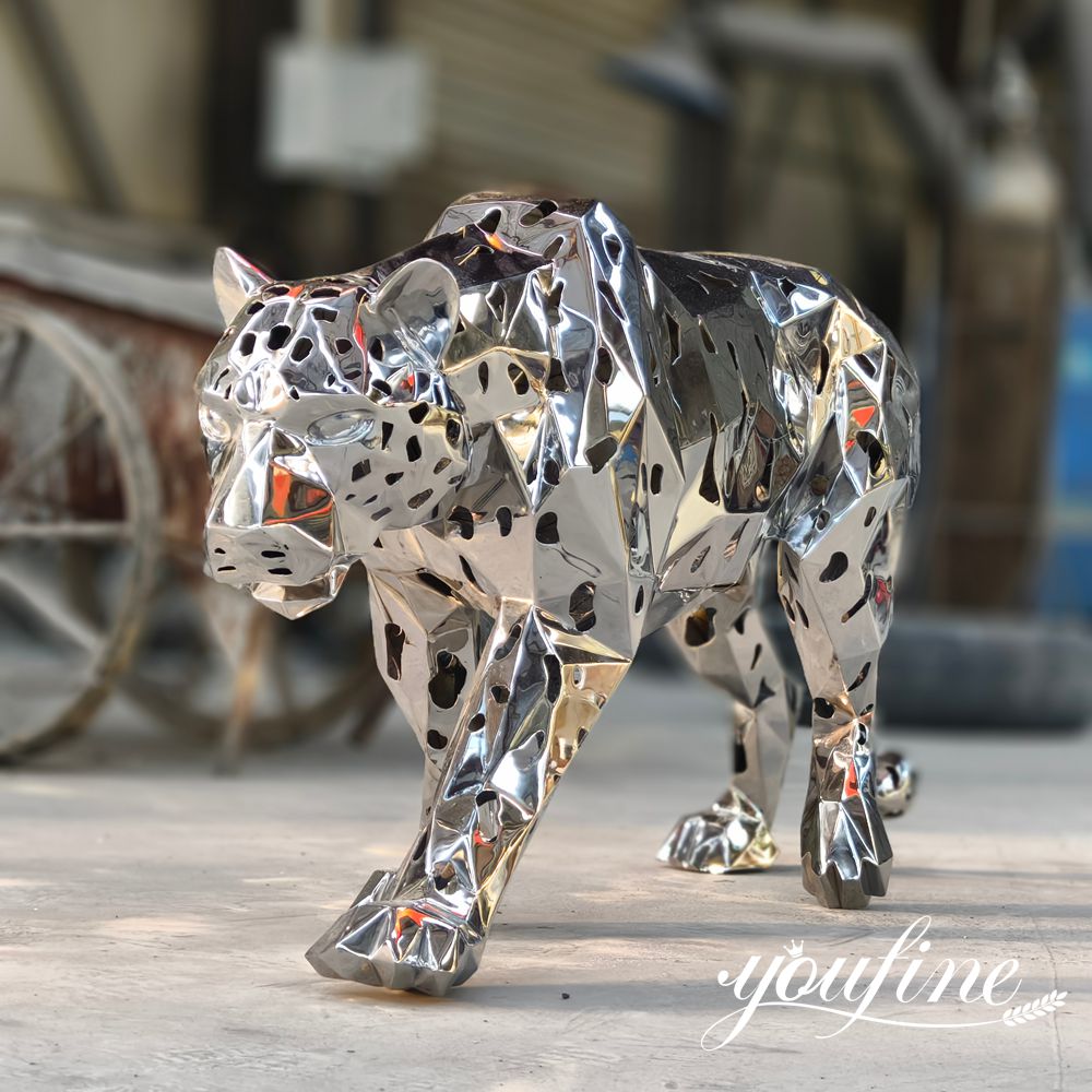 abstract stainless steel panther sculpture
