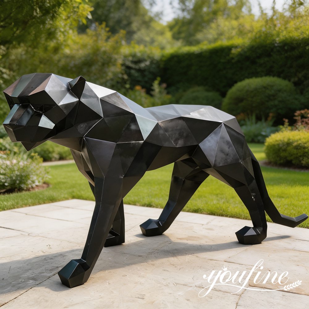 black stainless steel panther sculpture