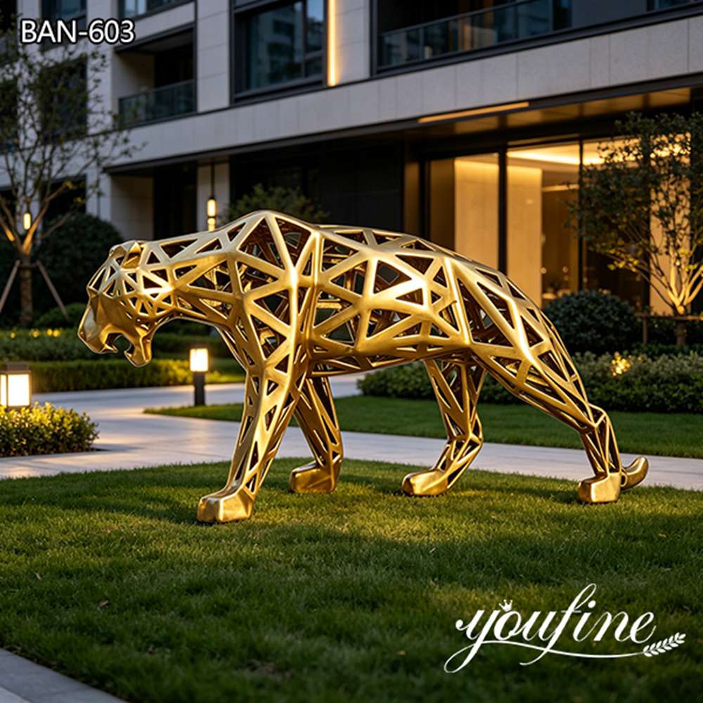 bronze abstract leopard art sculpture