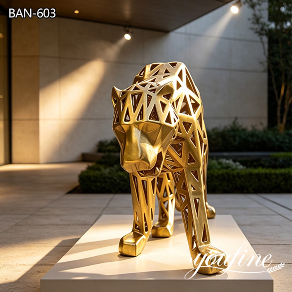 bronze abstract leopard art statue