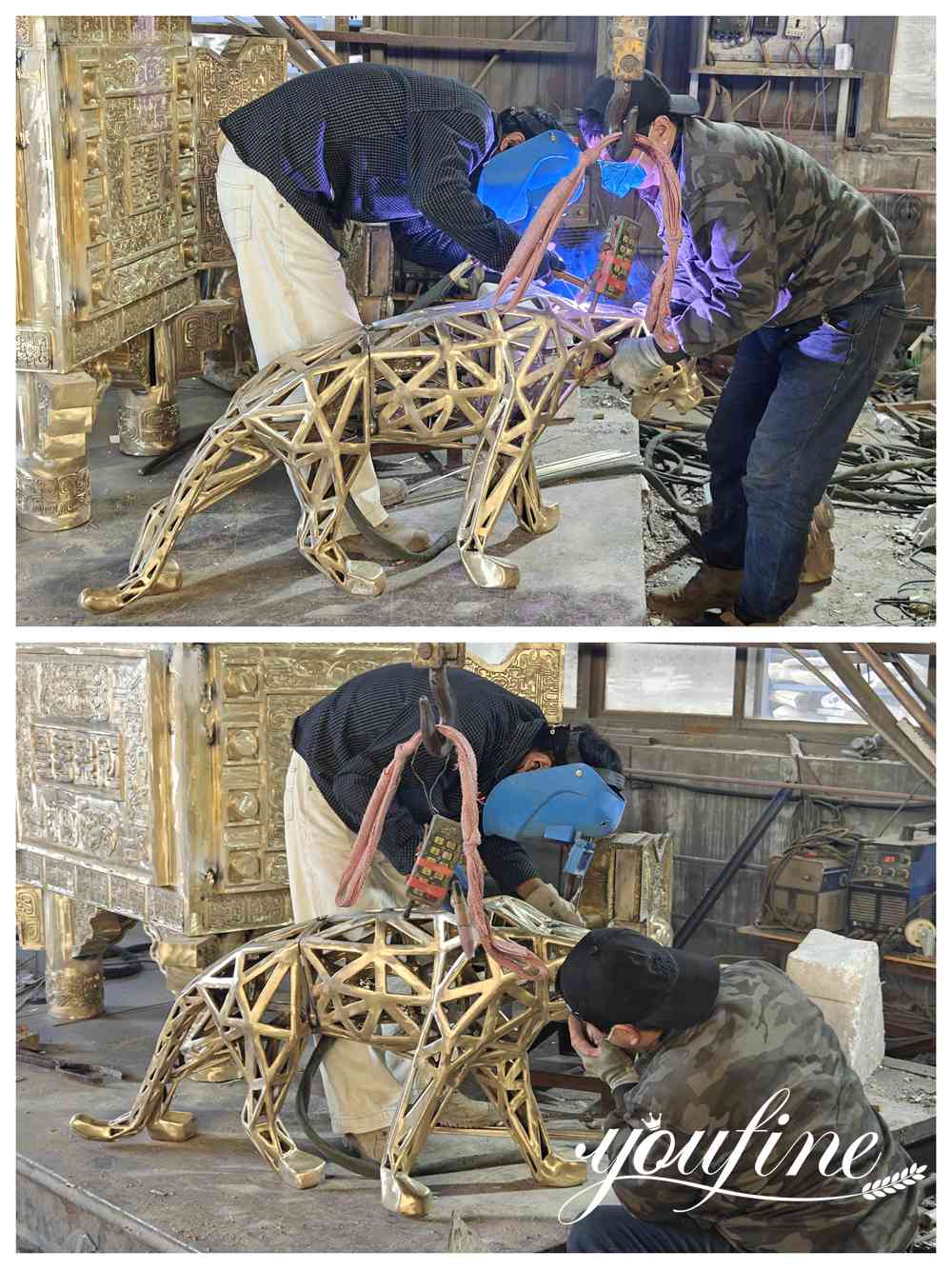 bronze abstract leopard art welding