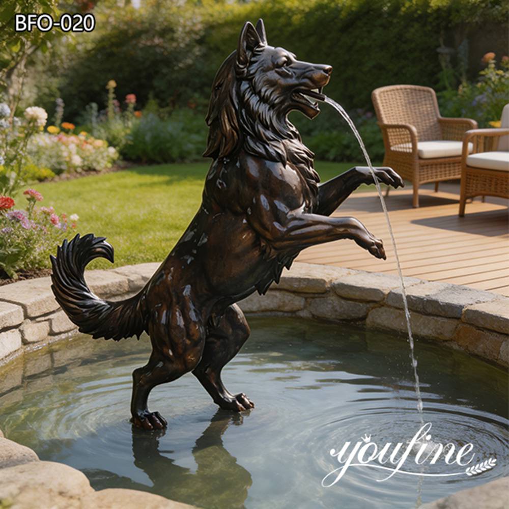bronze dog statue fountain
