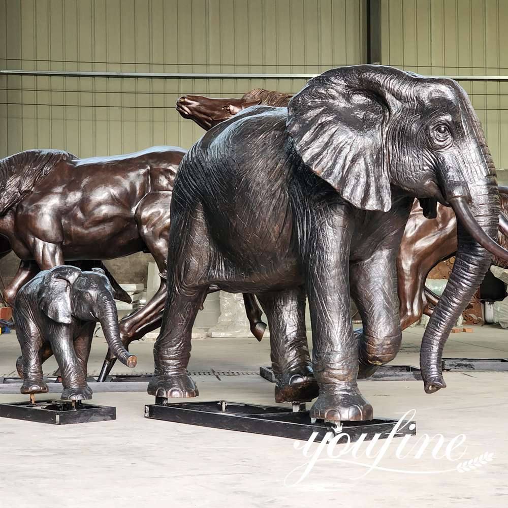 bronze elephant family statue