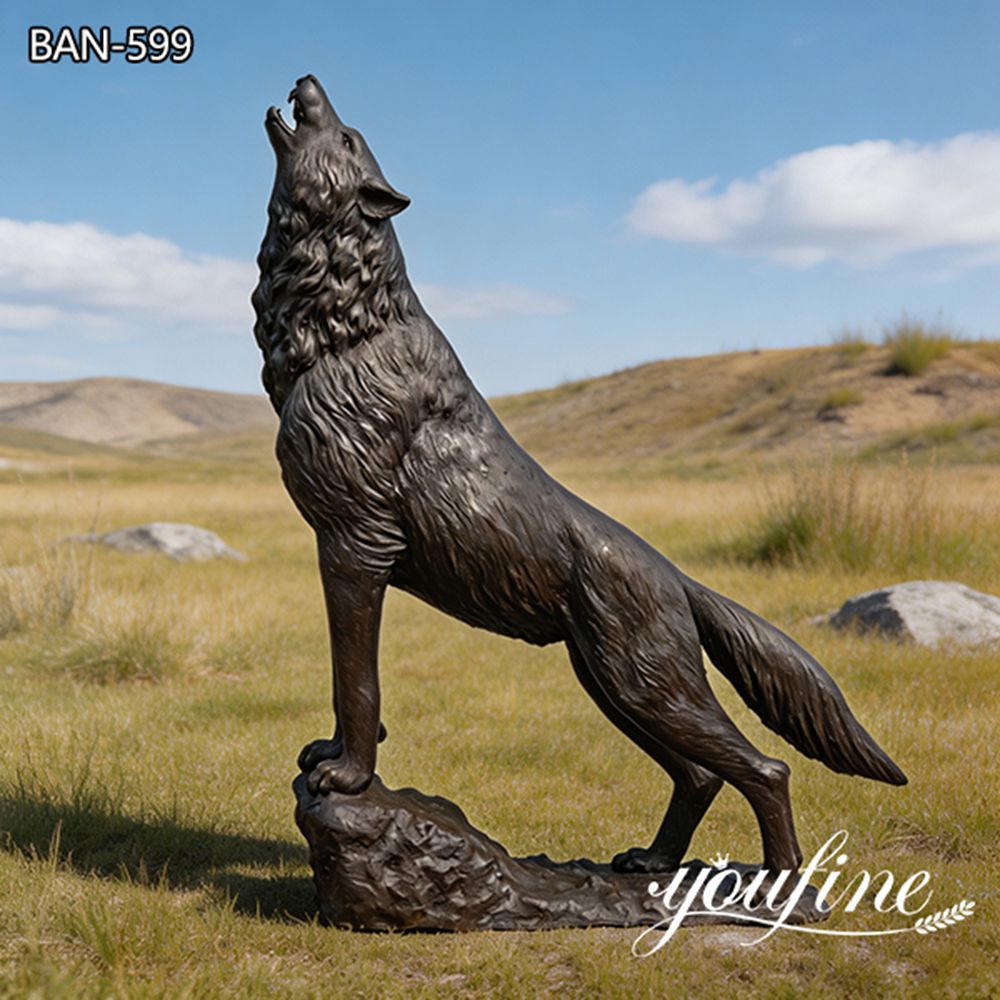 bronze howling wolf statue realistic wildlife sculpture
