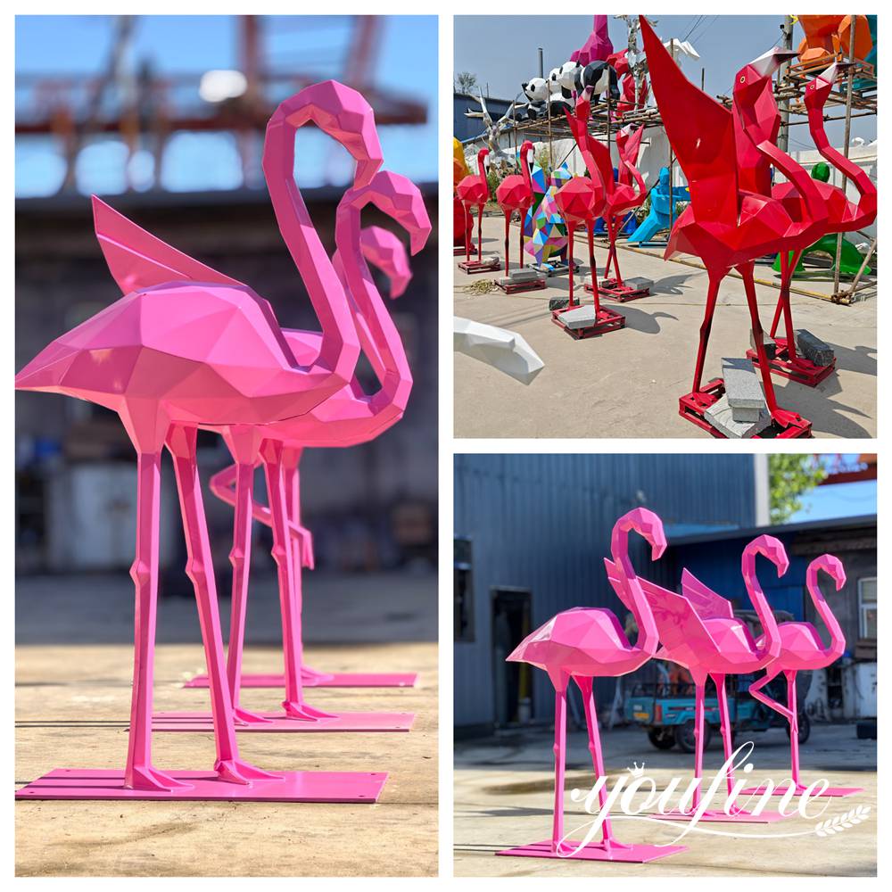 different colors of flamingo sculpture