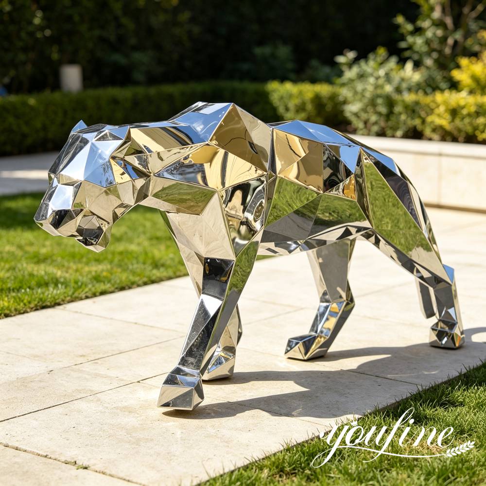 geometric stainless steel panther statue