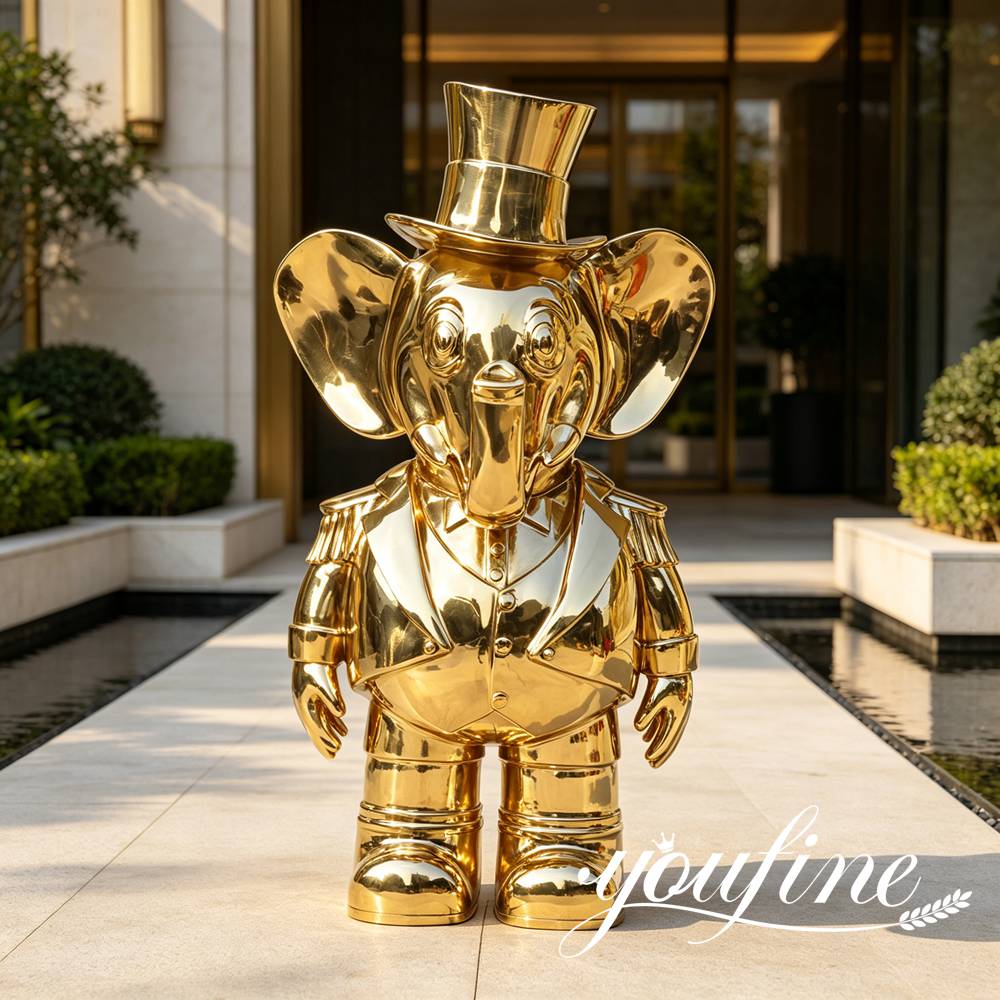 golden metal elephant statue outdoor