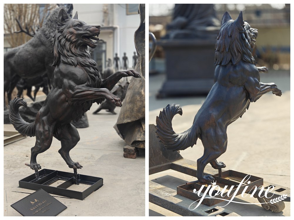 handcrafted bronze dog fountain statue
