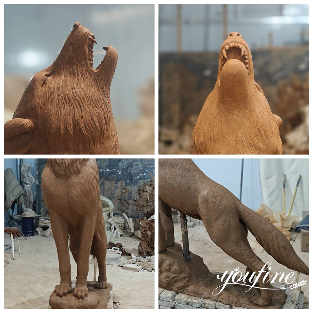 howling wolf bronze sculpture handmade details