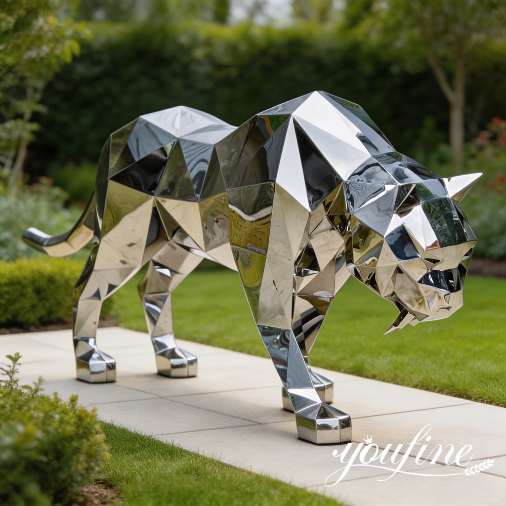 large geometric panther statue garden