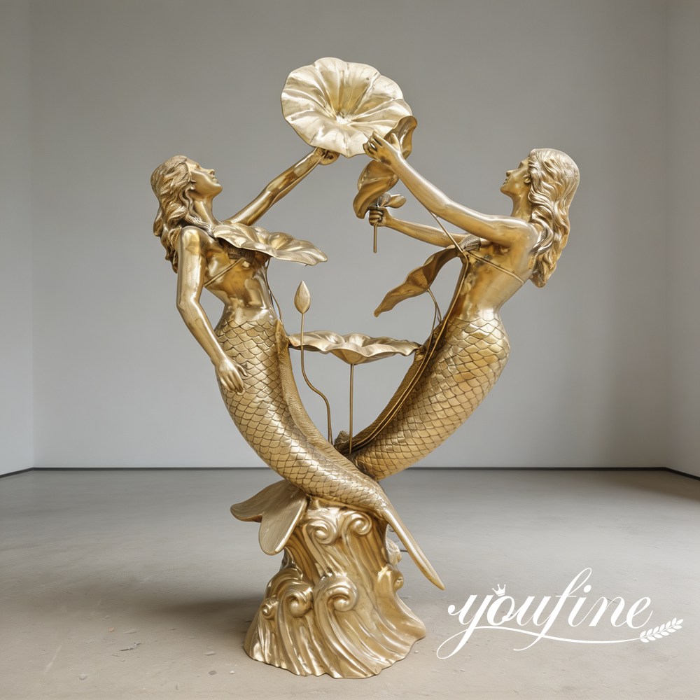 large mermaid sculpture raw bronze surface before patina