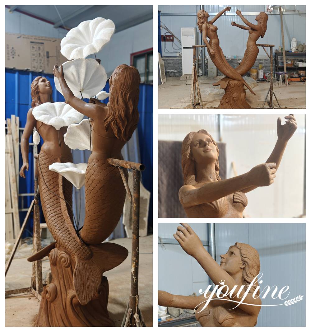 large mermaid statue clay model sculpting process