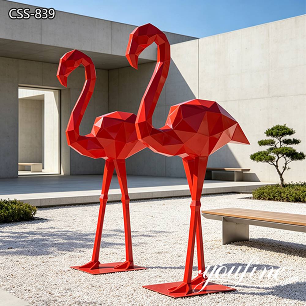 large metal flamingo sculpture