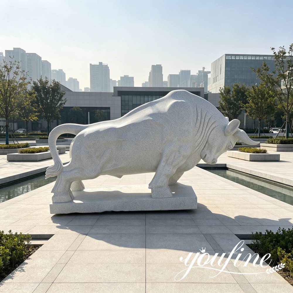 marble bull sculpture outdoor plaza