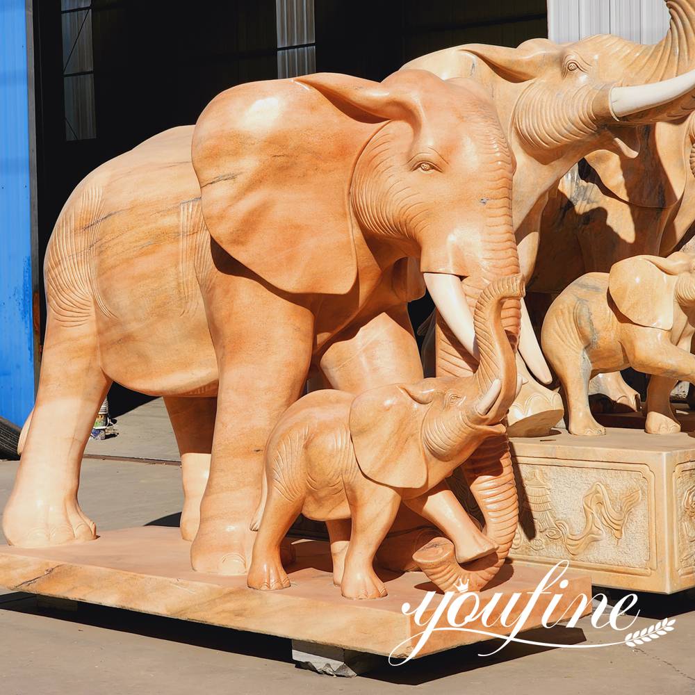 marble elephant sculpture with baby