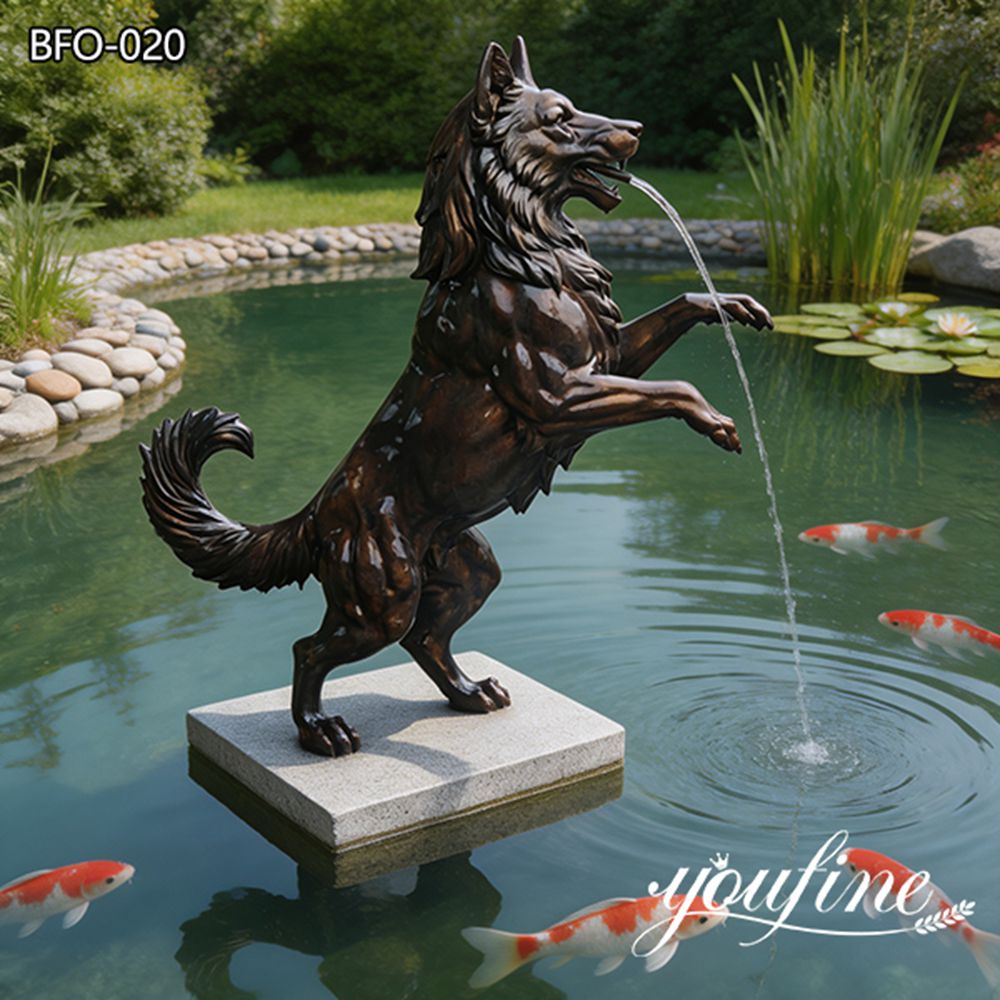 realistic bronze dog water fountain