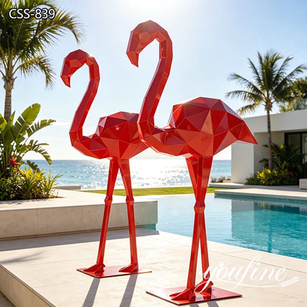 red metal flamingo sculpture