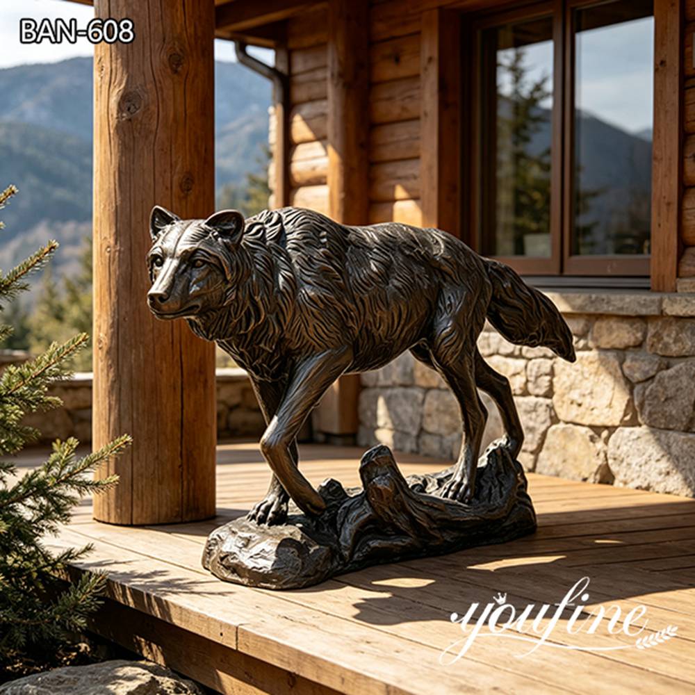 Bronze Walking Wolf Statue Outdoor