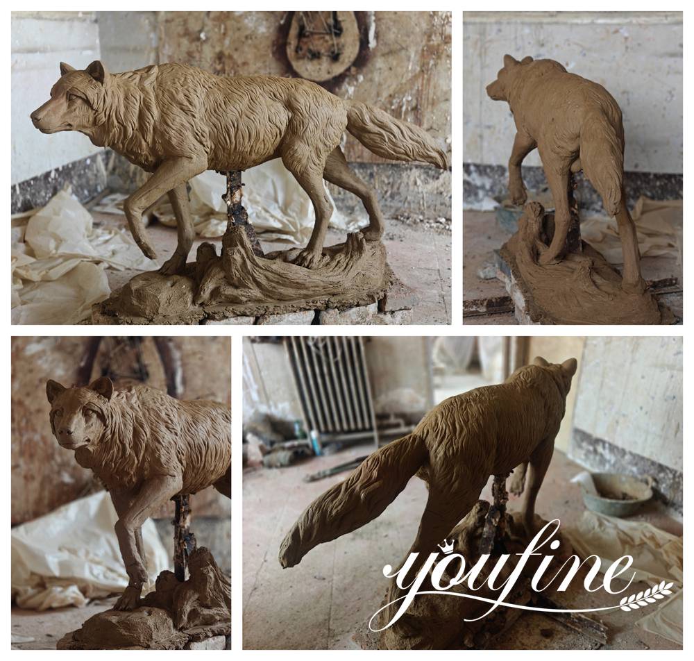 Walking Wolf Statue Clay Model