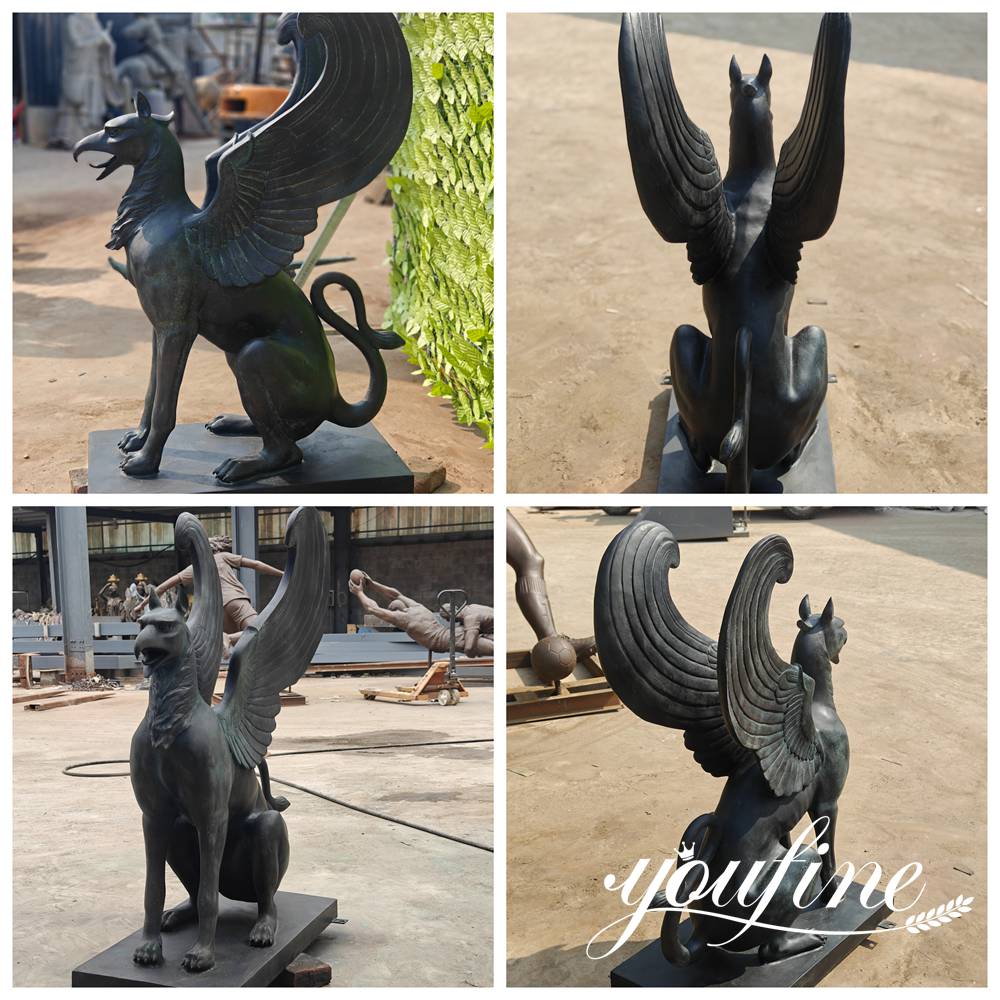 bronze gryphon statue close up