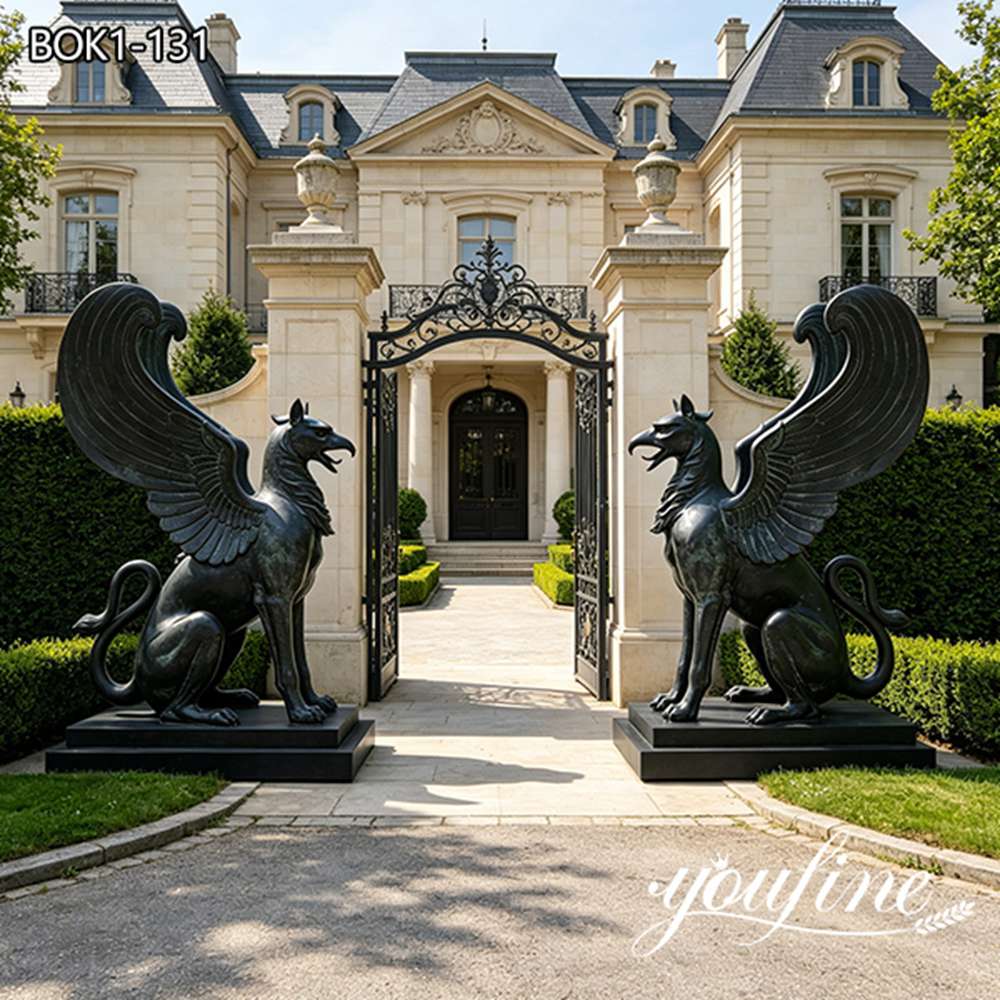 bronze gryphon statue in pairs