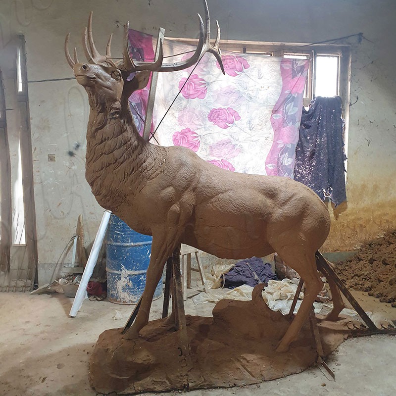 red deer statue clay model