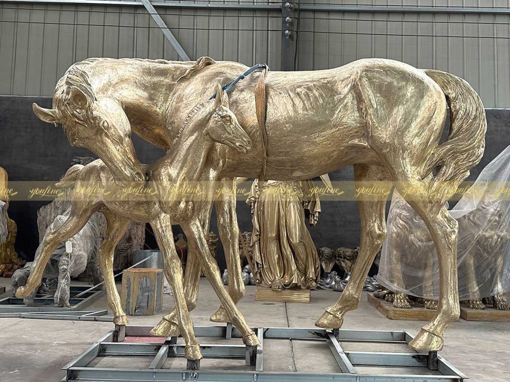 mare and foal statue after polishing