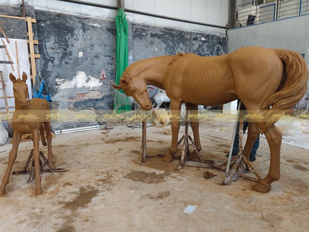 mare and foal statue clay model
