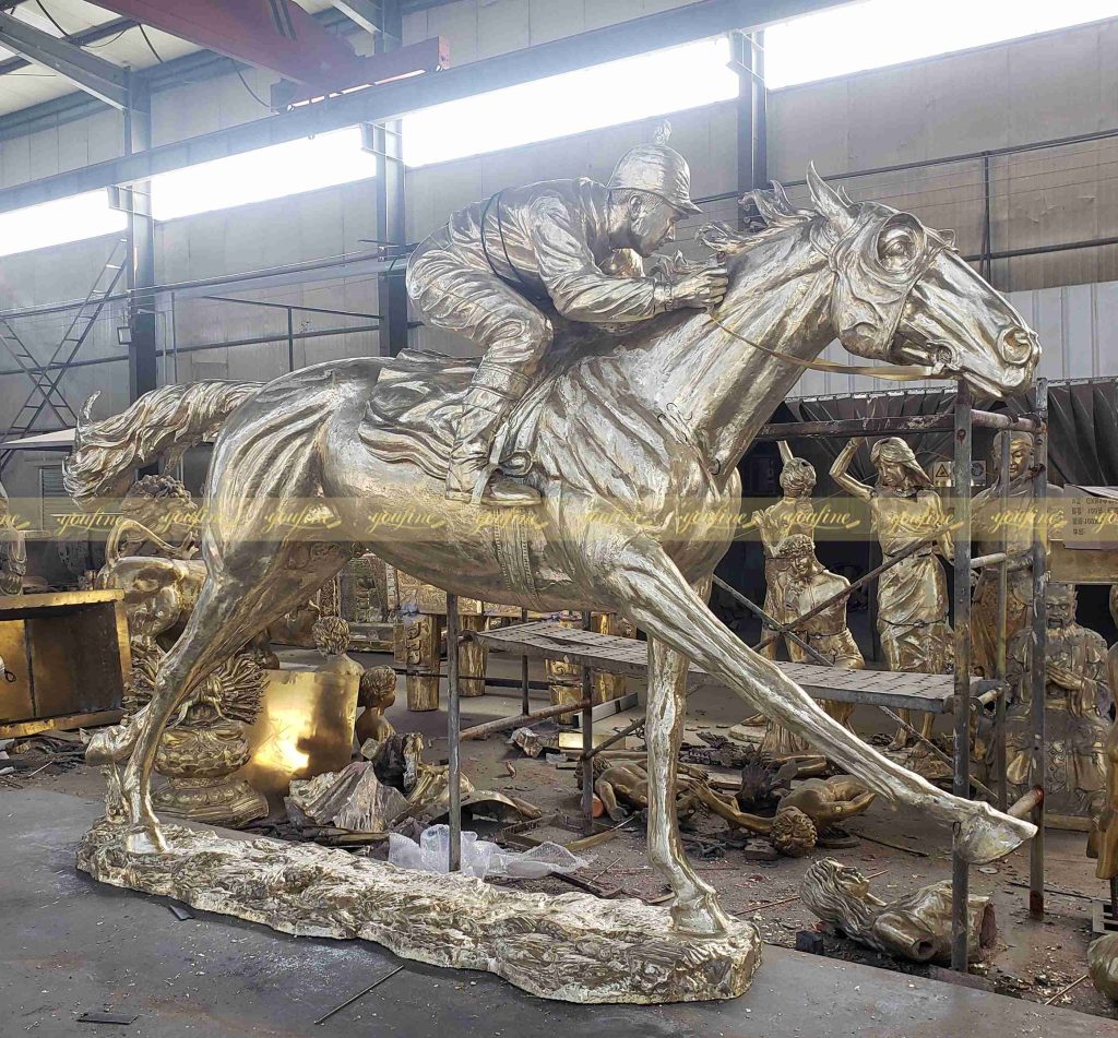 racing horse statue after polishing