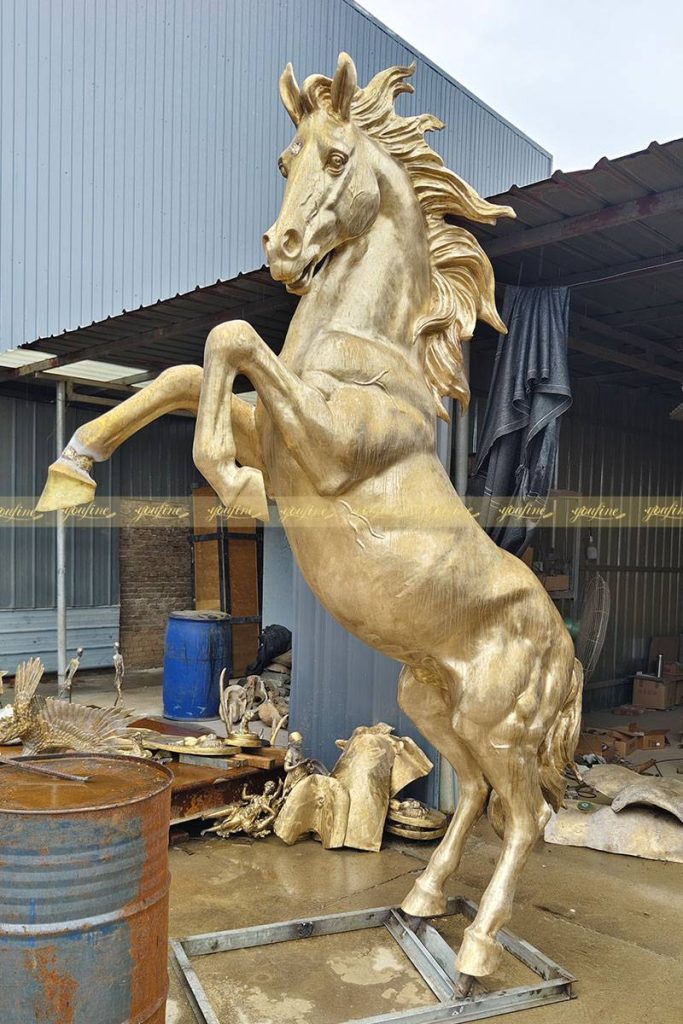 rearing horse statue after polishing