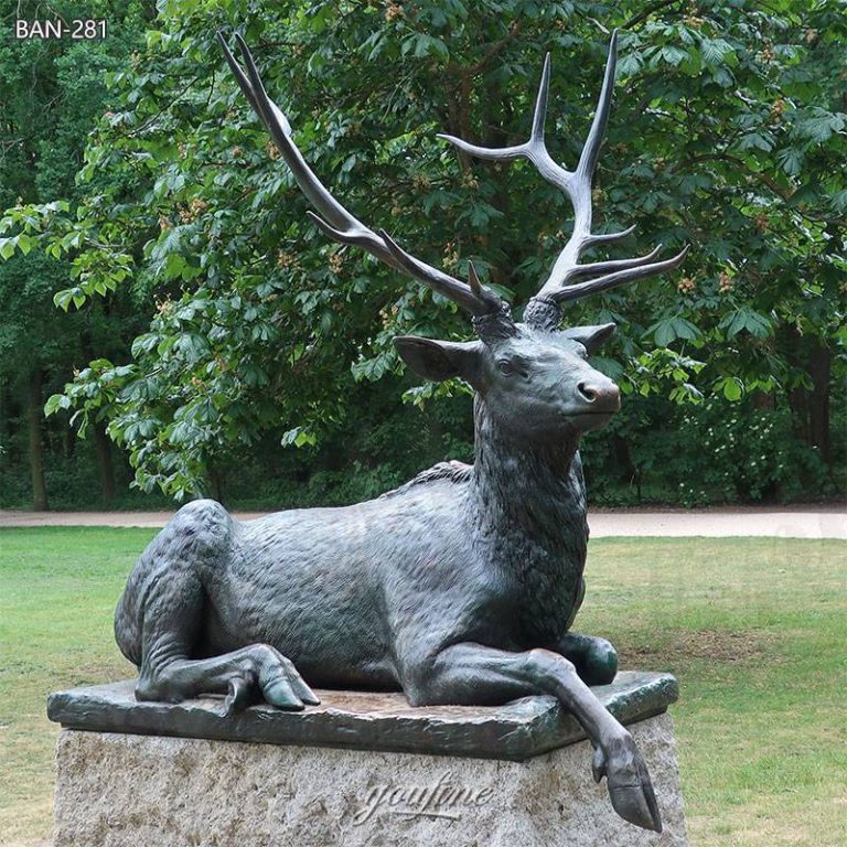 bronze laying deer statue