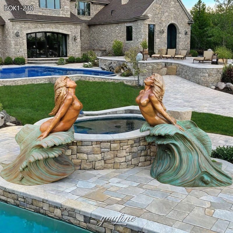 Bronze Looking up Mermaid Statues for Pool