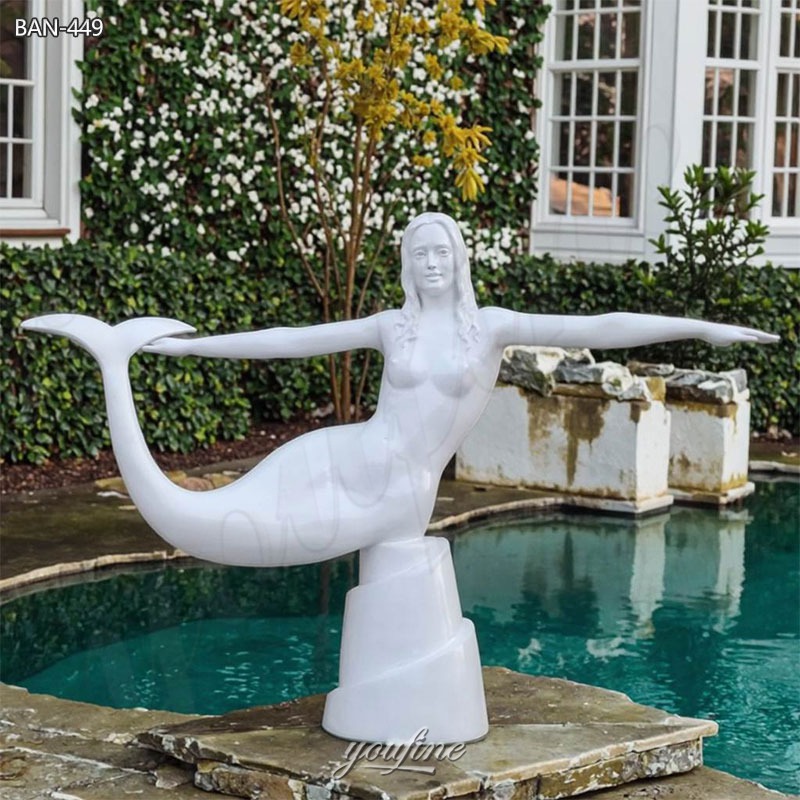 Bronze White Nude Mermaid Statue