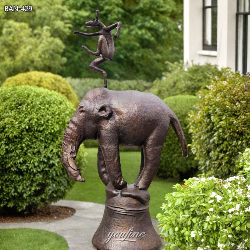 Bronze Outdoor Elephant Garden Statue with Bunny